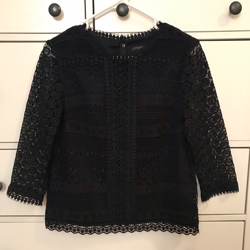 Navy Ann Taylor Structured Lace Work Top
